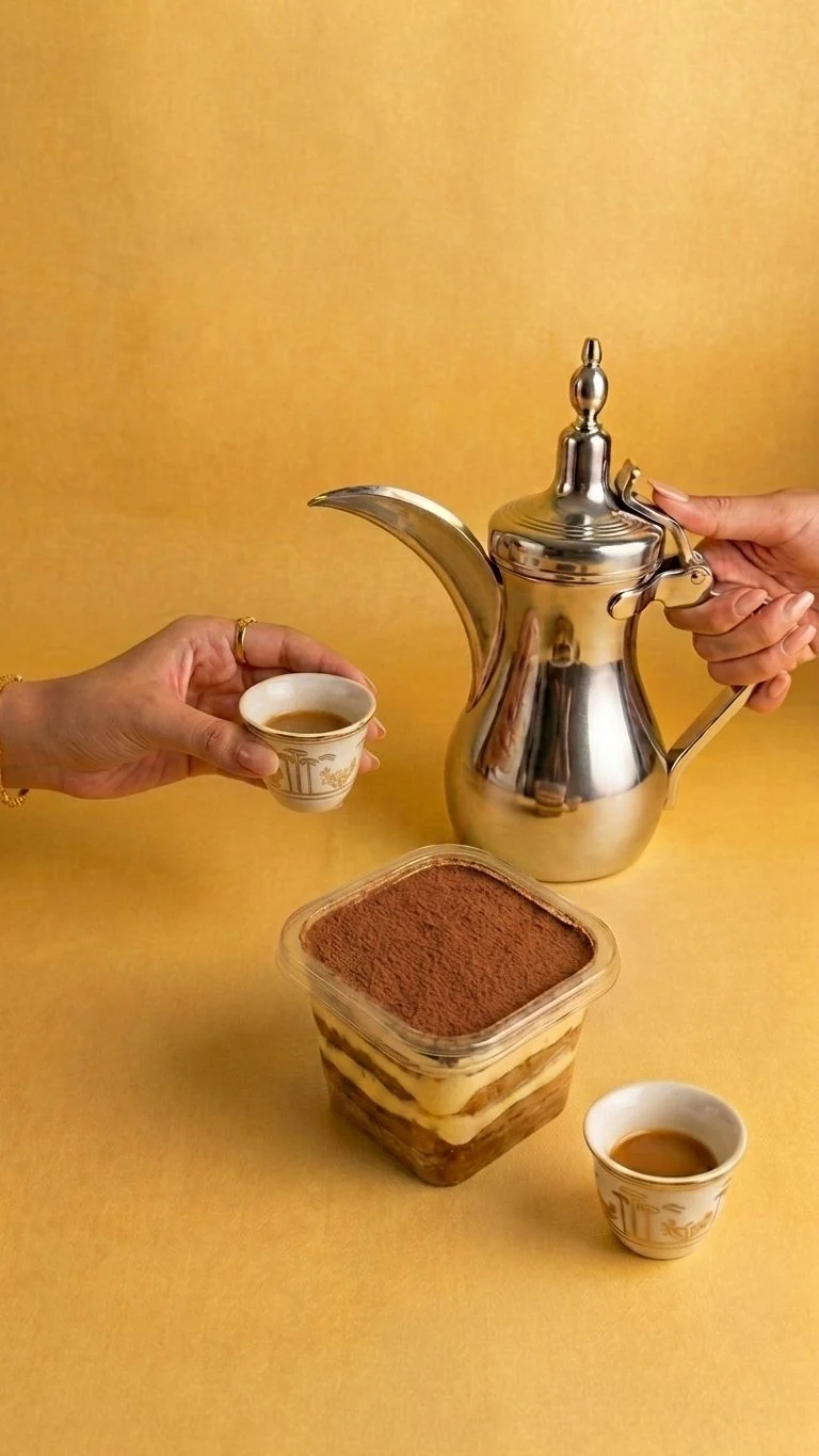 Café árabe servido de una cafetera tradicional